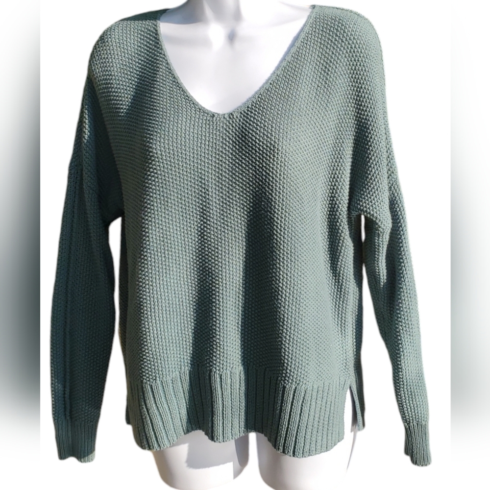Lucky Brand Green Knit Pullover V-Neck Sweater Size Small - Picture 2 of 8